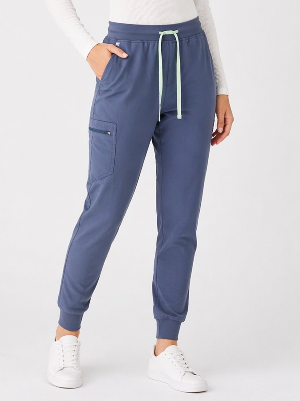 Figs Slate Blue Zamora Jogger Pants with Mint Drawstring - Size XL